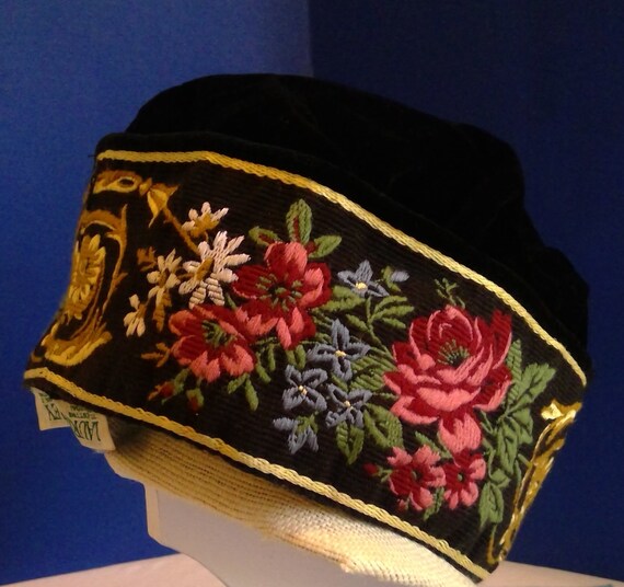 Laura Ashley Vintage Black Velvet Hat With Floral