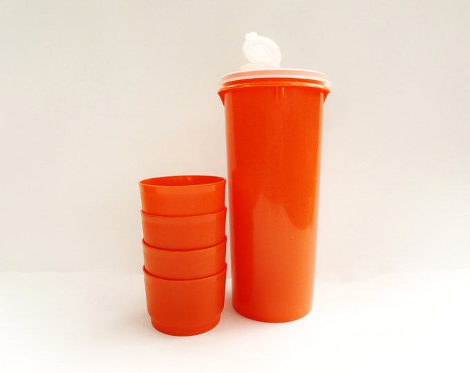 Orange Tupperware Juice Canister With Lid and 4 Matching Juice Etsy