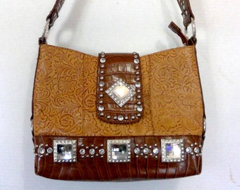 Western Shoulder Bag Heavily Decorated With Rhinestones and Studs