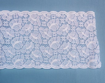 White Stretch Lace Satin Finish with Floral Pattern