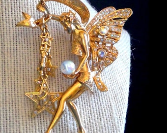 Kirks Folly Fairy Godmother AB Rhinestone Pin Excellent Condition