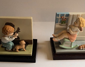 Children's Book Ends Bessie Pease Gutmann With Stands Set of Two Limited Edition 1593/10,000  1985