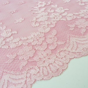 Dusty Rose Net Lace Edged with White Flower Scallops