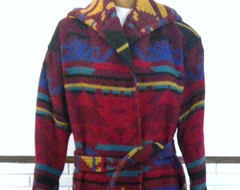 Long Wool Ladies Coat With Aztec Woven Design by Ashley Scott Size