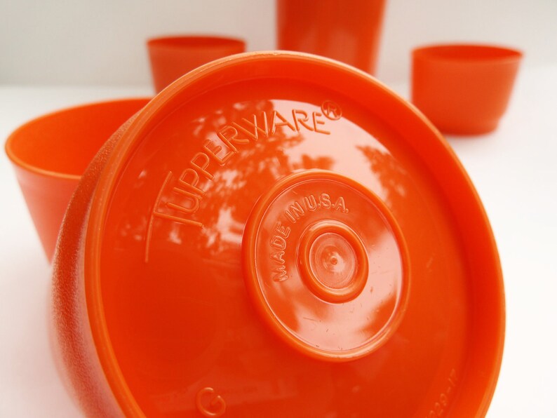 Orange Tupperware Juice Canister With Lid and 4 Matching Juice Etsy