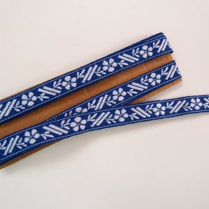 Blue & White Cotton Brocade Tape with Flower Pattern