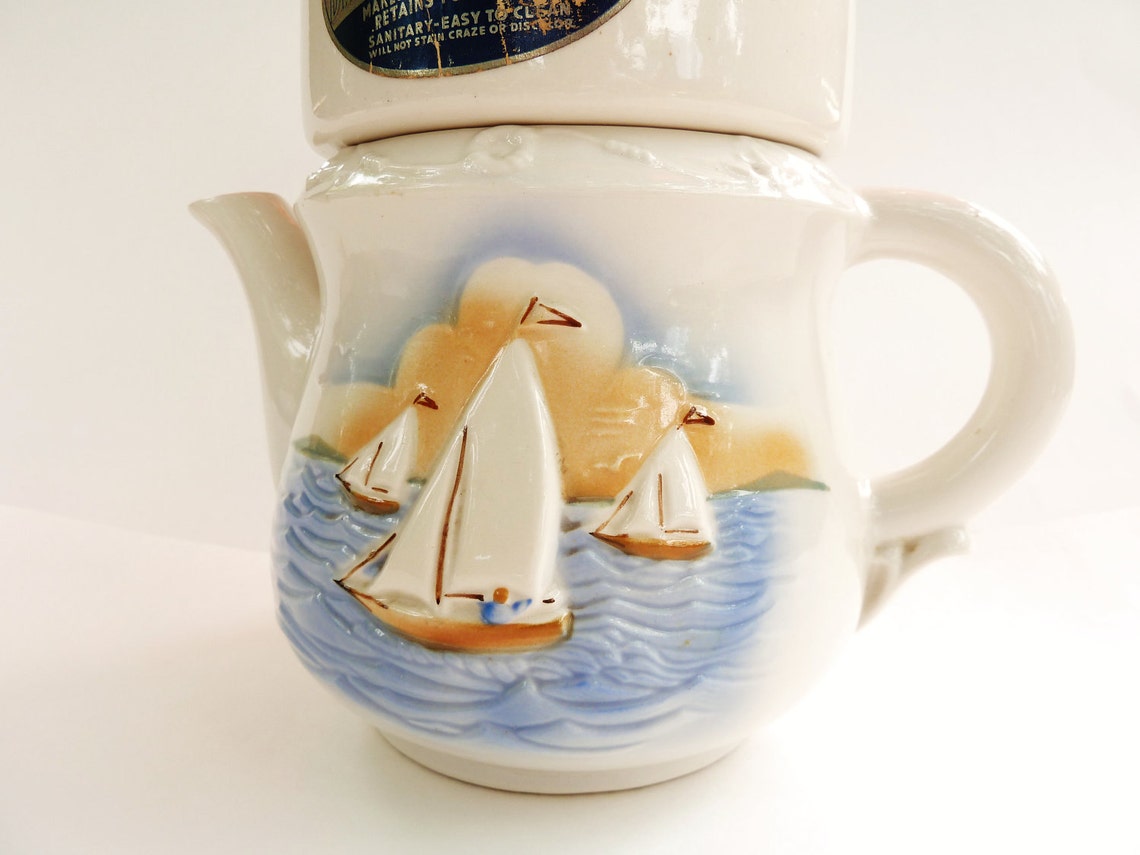 Retro Porcelier Sail Boat Drip Coffee Pot Maker 4 Piece Set Etsy