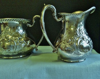 Repousse Victorian Silver Plated Creamer/Sugar  Friedman Silver Co 1908-1960