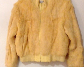 Lady's Yellow Rabbit Fur with Yellow Leather Trim  Jacket Size S  eizzo by Damzelle