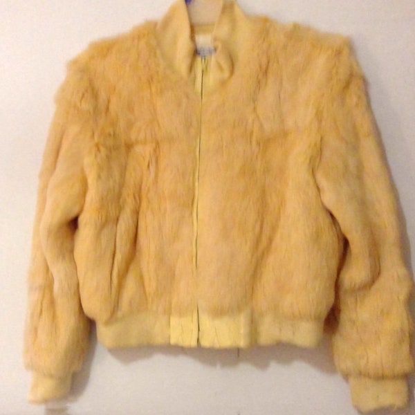 Lady's Yellow Rabbit Fur with Yellow Leather Trim  Jacket Size S  eizzo by Damzelle