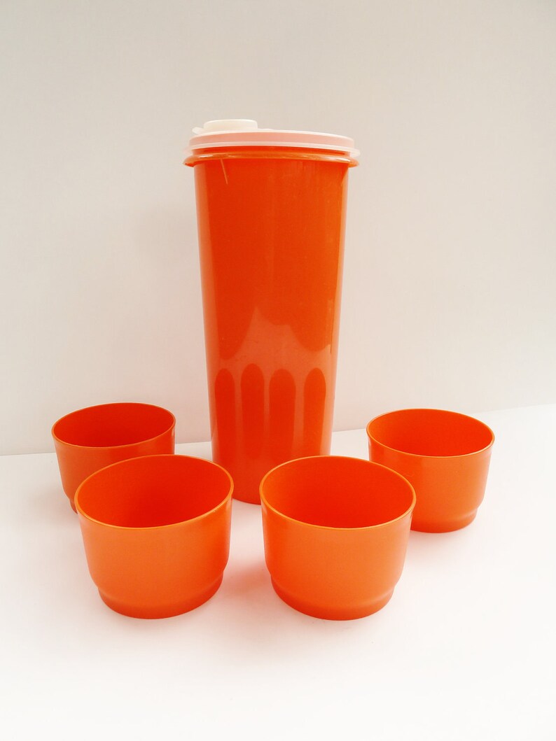 Orange Tupperware Juice Canister With Lid and 4 Matching Juice Etsy