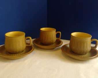 Red Wing Three Sets of Adobe Cups and Saucers