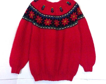 Dale of Norway Ladies Red Poinsettia Sweater Size S