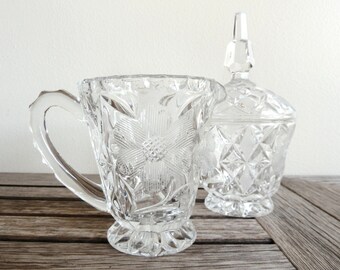Retro Cream and Sugar Bowl Set Cut Crystal