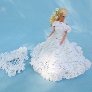Wedding Dress - Vintage Barbie OOAK Hand Crocheted Elaborate White Dress & Doll