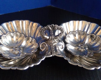 Divided Shell Dish Silver Plated by Crescent Silverware With Two Small Sauce/Spice Trays