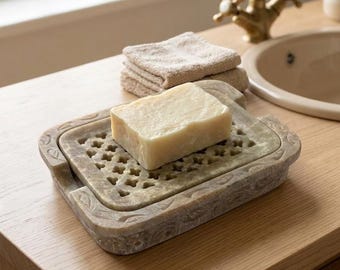 Hand-Carved Marble Soap Holder | Natural Stone Bathroom Dish