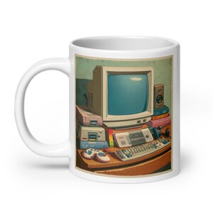 Retro 80s Tech Coffee Mug - Vintage Computer & Classic Console Art - Large 20 oz Ceramic Mug