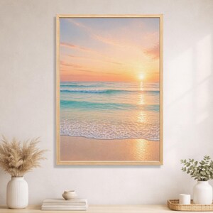 Calm Coastal Sunset Digital Download, Serene Ocean Tidal Scene, Sea and Sky Wall Decor