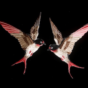 A Pair of red Swallow Patches, Iron-On Applique for Jackets, Jeans, bird
