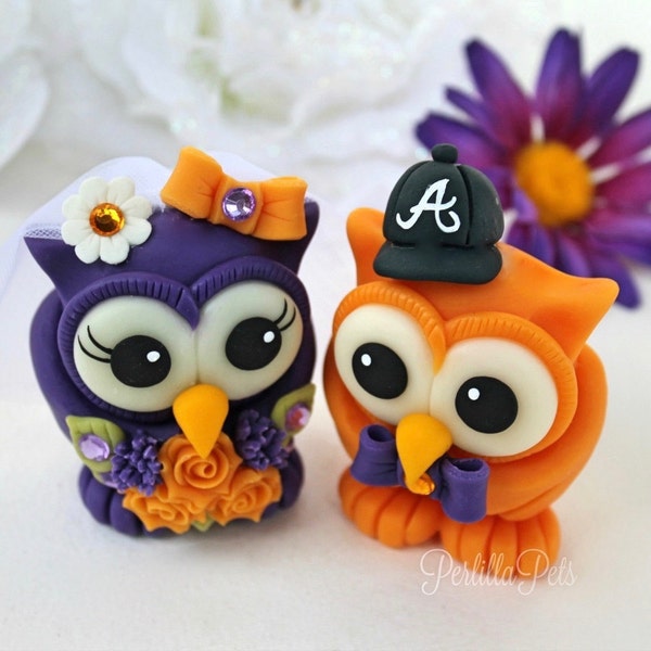 Wedding cake topper, bride and groom owl cake topper, custom hand made personalized fall wedding