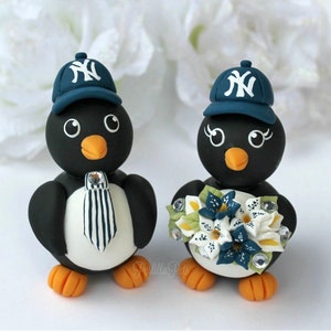 Wedding penguin cake topper, custom baseball cake topper, love birds wedding with banner, sport wedding