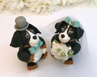 Toppers de gâteaux pour chiens pour mariage, topper de gâteaux pour deux chiens, figurines de gâteaux de mariage, toppers de gâteaux de mariés, art bernois de chiens de montagne