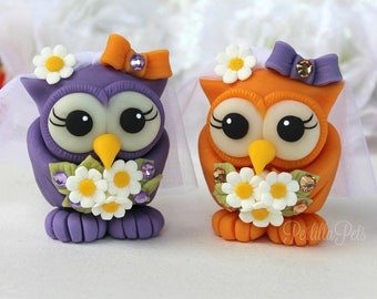 Custom same sex owl wedding cake topper, two cute brides, Mrs and Mrs wedding, love bird cake topper, personalized