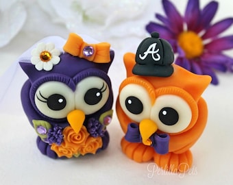 Wedding cake topper, bride and groom owl cake topper, custom hand made personalized fall wedding