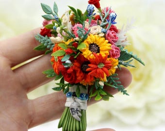 Bridal bouquet ornament replica, anniversary gift for couples, miniature flowers from photo