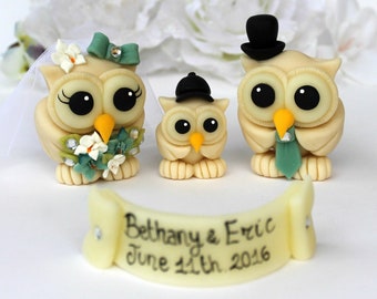 Owl cake topper, unique wedding cake topper, owl family rustic bride and groom custom cake topper, love birds