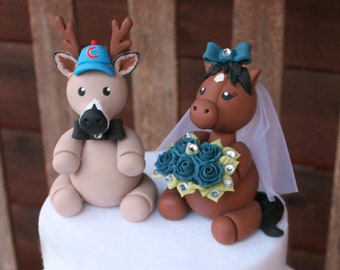 Wedding cake topper bride and groom, deer buck horse rustic mr and mrs cake topper, woodland rustic fall autumn wedding