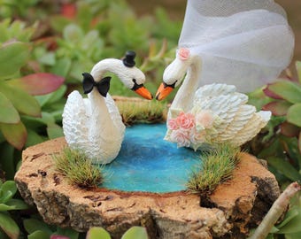 Handmade Swan wedding cake topper, bride groom romantic swans, lake nature scene keepsake