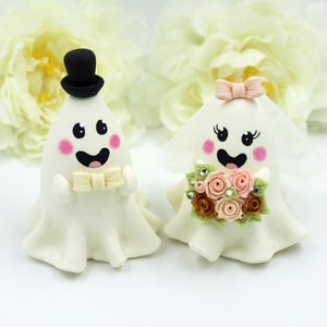 Funny Ghost wedding cake topper, Halloween custom alternative gothic goth Victorian geek whimsical wedding, cute cake topper