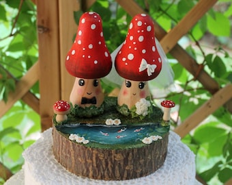 Mushroom wedding cake topper, custom rustic woodland wooden cake topper wedding, amanita muscaria, mushroom lover gift, wood cake topper