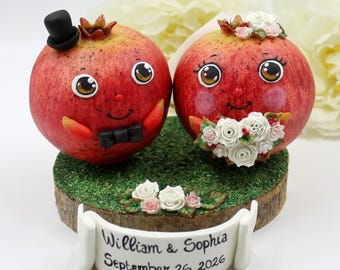 Pomegranate fruit fall wedding cake topper, mr and mrs bride and groom, autumn rustic custom personalized woodland wedding