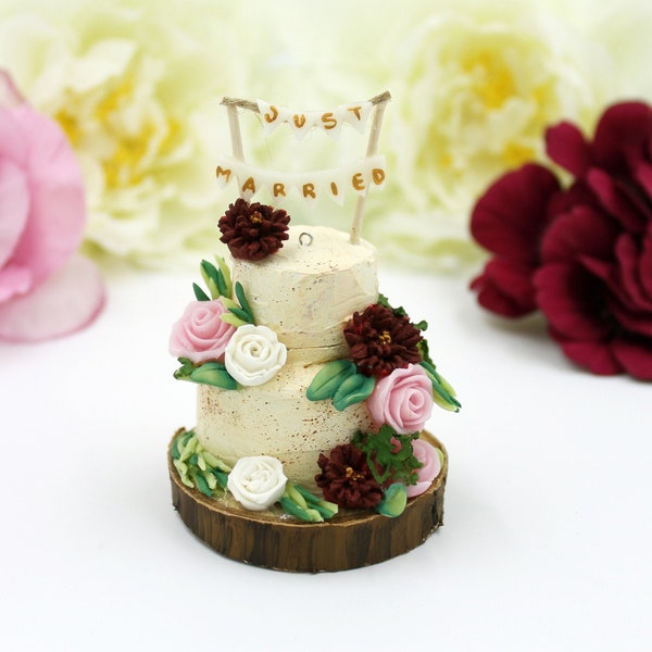 Wedding cake ornament replica, miniature mini wedding custom cake replica, 1st 5th 10 year anniversary couple gift, mini cake ornament