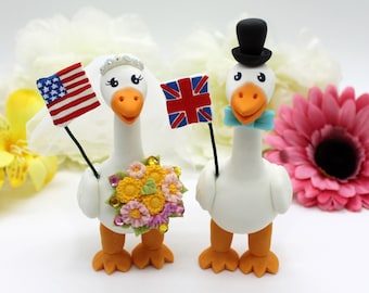 Goose custom cake topper, boho wedding cake topper, farm rustic country funny cute animal cake topper, love birds bride and groom