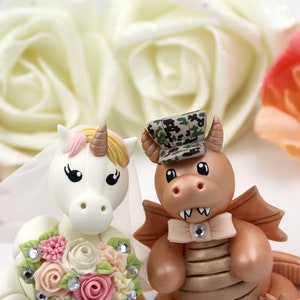 Dragon wedding cake topper, wedding cake topper figurine rose gold, Unicorn custom fantasy mr and mrs unique handmade geek cake topper
