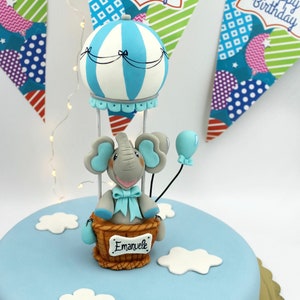 Birthday cake topper, custom cake topper first birthday, hot air balloon cute elephant cake topper