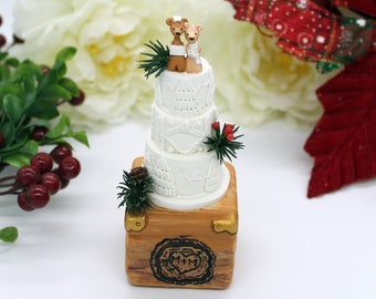 Ornement de réplique de gâteau de mariage, nourriture miniature, cadeau de Noël pour couples pour le 1er anniversaire de la Saint-Valentin, mini gâteau de mariage, cadeau de mariage personnalisé,