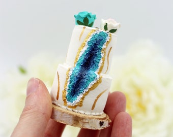 Réplique de gâteau personnalisée, ornement de réplique de gâteau de mariage, mini souvenir de gâteau de la géode, cadeau du 1er anniversaire, cadeau de couple pour la femme pour le mari