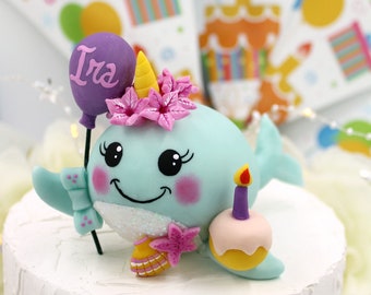 First birthday cake topper, narwhal cake topper, under the sea birthday party, unicorn of the sea, first birthday cake, party decorations