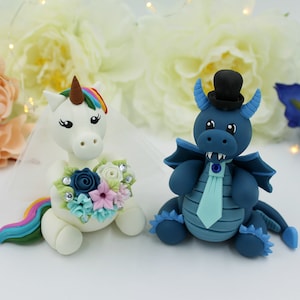 Personalisierter Hochzeitstorte Topper, Einhorn und Drache Cake Topper, Geek Mr Mrs Mr Mrs Cake Topper Hochzeit Tortendeko