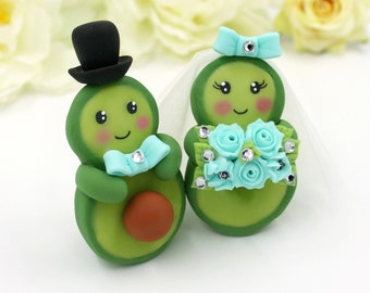 Avocado wedding cake topper, rustic vegan vegetarian cute wedding, custom mr and mrs unique personalized wedding cake topper