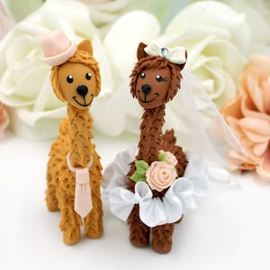 Llama cake topper wedding, animal wedding cake topper funny, mr and mrs rustic farm alpaca cake topper