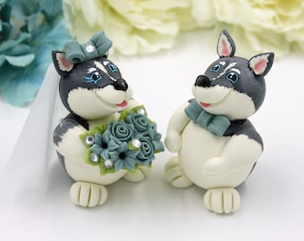 Dog Husky wedding cake topper, husky figurine wedding, wedding cake topper with dog, puppy animal custom rustic mascot pet cake topper