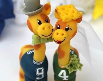 Wedding giraffe cake topper, custom cake topper, football cake topper, football sport wedding, bride groom animals