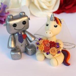 Einhorn Roboter Tortenstecker, Tortenstecker für Braut und Bräutigam, Tortenstecker für Nerd, Geek, Roboter, Hochzeit im Herbst