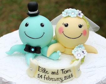 Custom wedding cake topper, octopus cake topper, personalized bride and groom, beach sea wedding